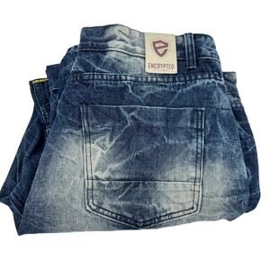 Encrypted Jeans Mens 42 (42x32 ACTUAL) Distressed Blue Denim Moto Streetwear